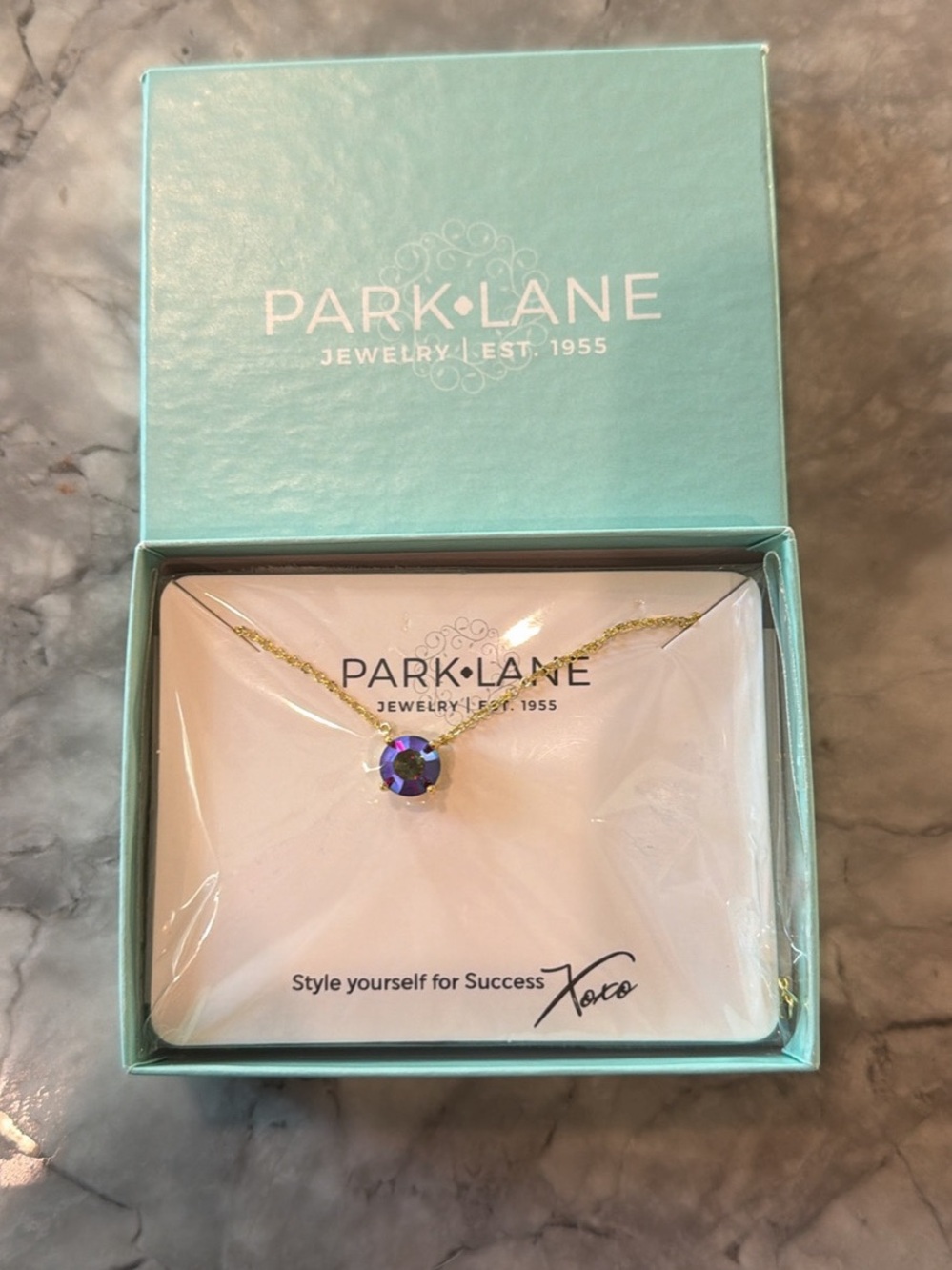 Park Lane Gold Necklace with Iridescent Blue-Purple Pendant